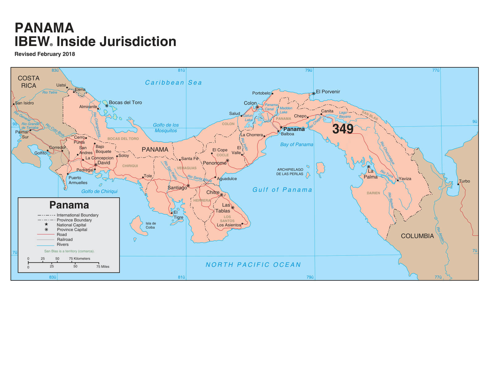 IBEW inside construction jurisdiction map of Panama, with Local 349's area circled